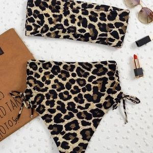 Leopard Bandeau High Waisted Bikini